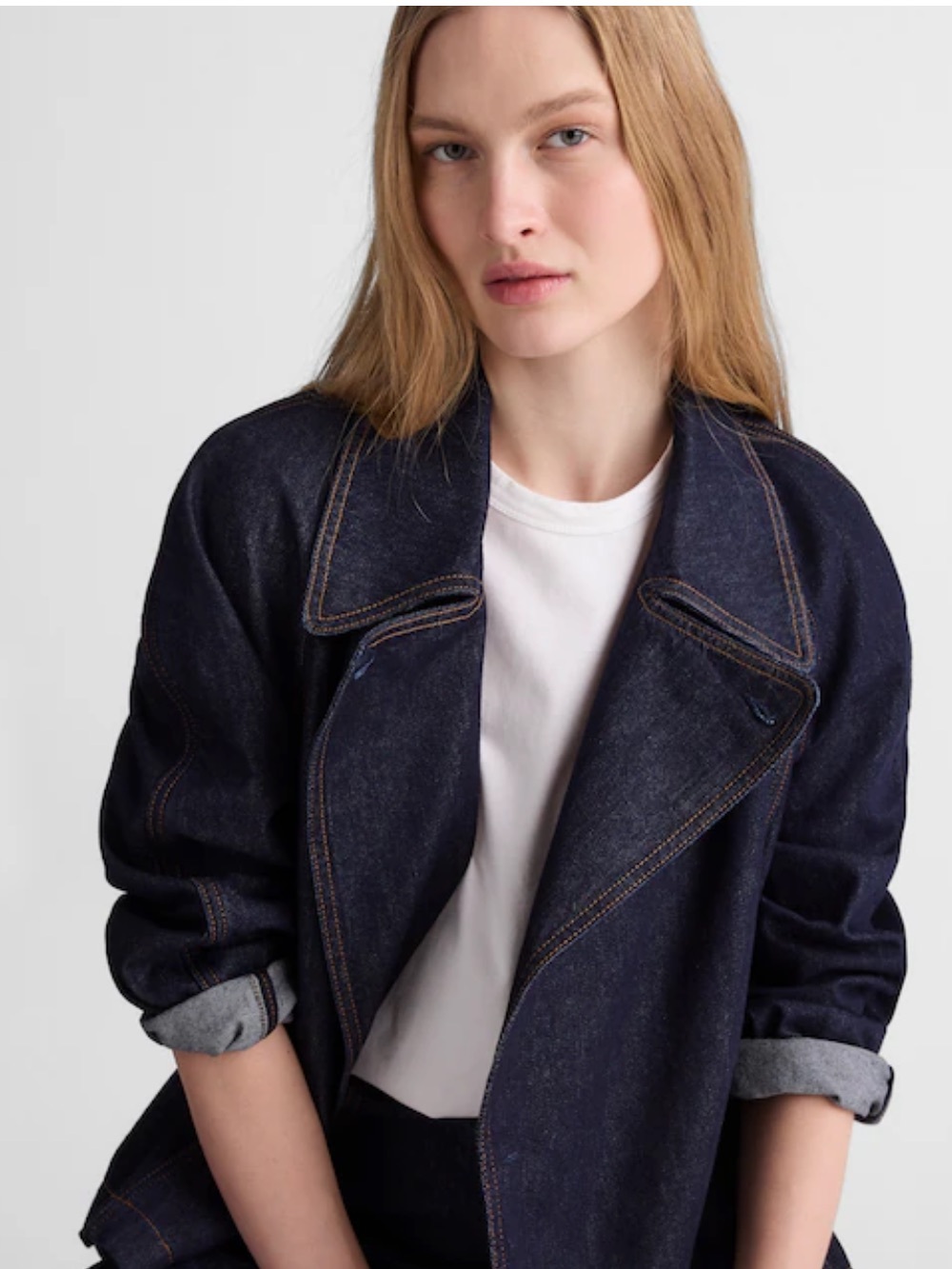 Madewell Dark Indigo Cropped Denim Trench Coat